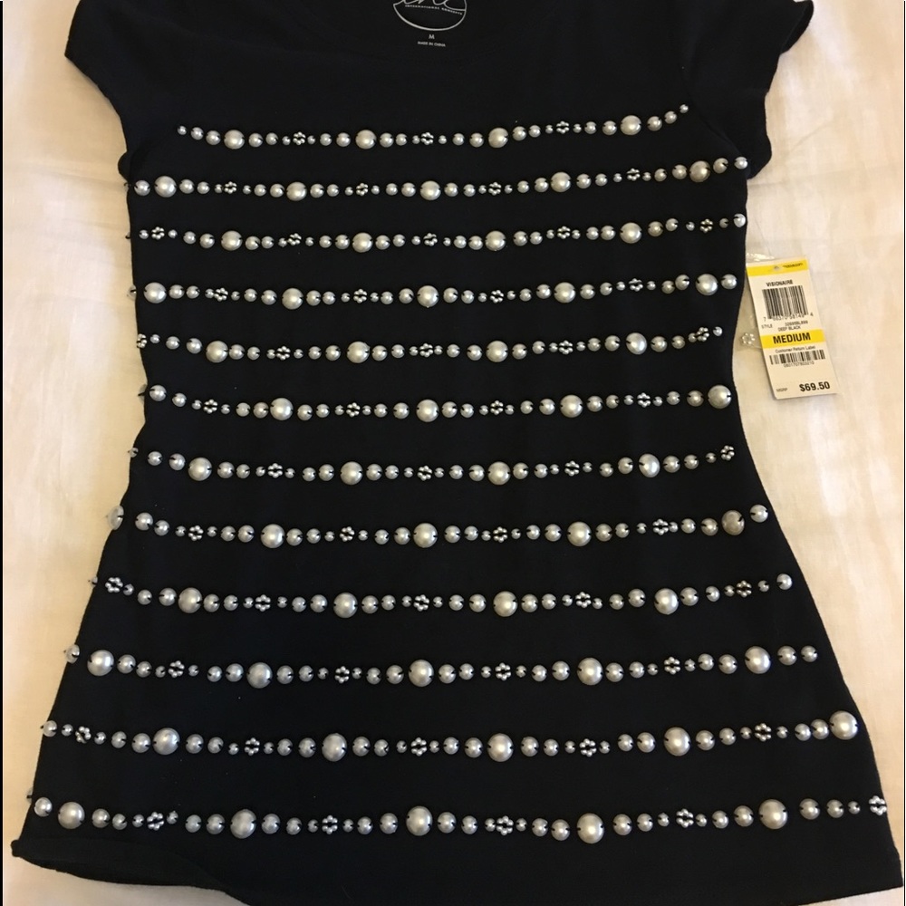NWT Inc. Black pearl beaded top